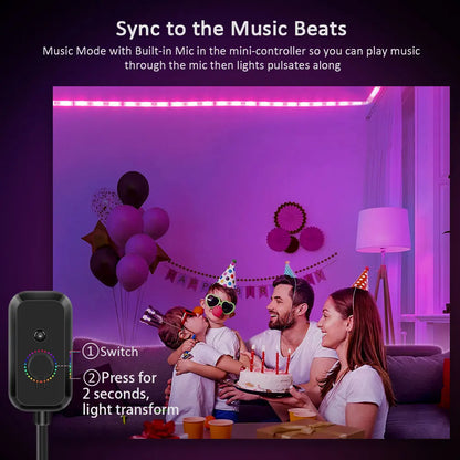 5050 RGB LED Strip aiopp – Bluetooth Control via Happylight App | Music Synchronization, Home Ambient Lighting and Gaming