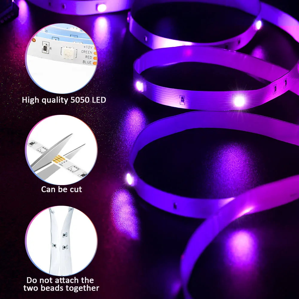5050 RGB LED Strip aiopp – Bluetooth Control via Happylight App | Music Synchronization, Home Ambient Lighting and Gaming