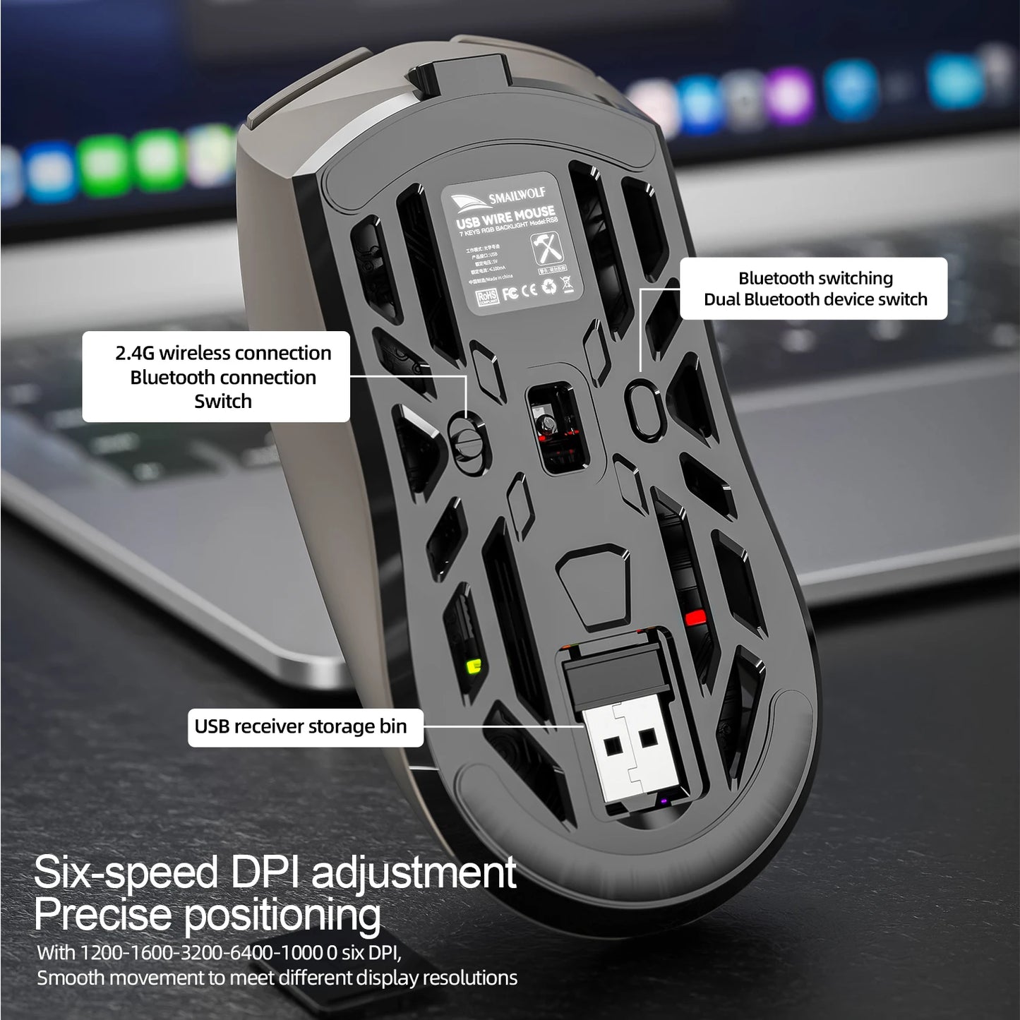 SMAILWOLF RS8 – Wireless Gaming Mouse with Digital Display (73g)