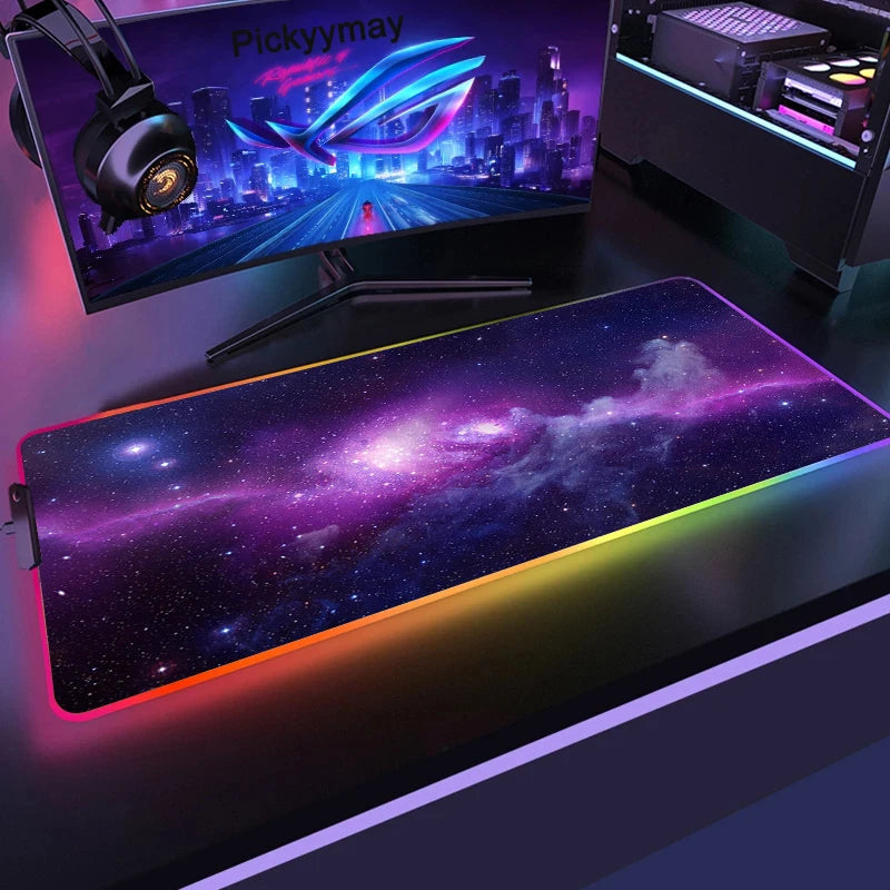 Tapis de Souris Gamer RGB XXL – Design Galaxie Spatiale Antidérapant