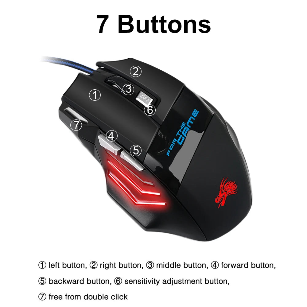 Souris Gaming USB Filaire 7 Boutons - Rétroéclairage LED & DPI Réglable