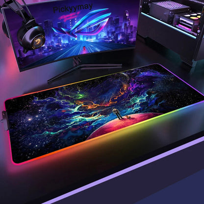 Tapis de Souris Gamer RGB XXL – Design Galaxie Spatiale Antidérapant