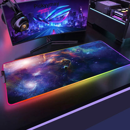 Tapis de Souris Gamer RGB XXL – Design Galaxie Spatiale Antidérapant