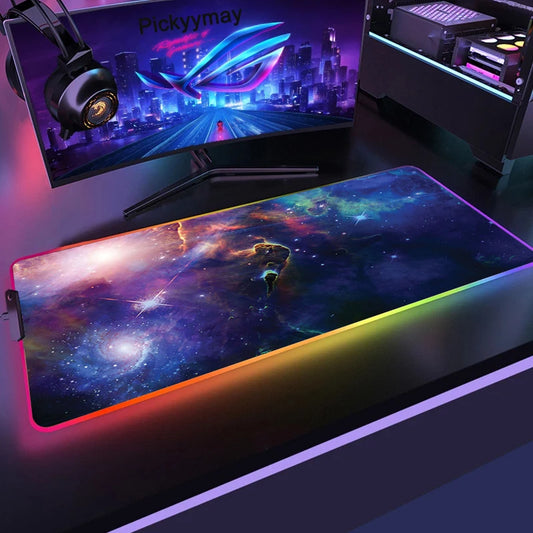 Tapis de Souris Gamer RGB XXL – Design Galaxie Spatiale Antidérapant