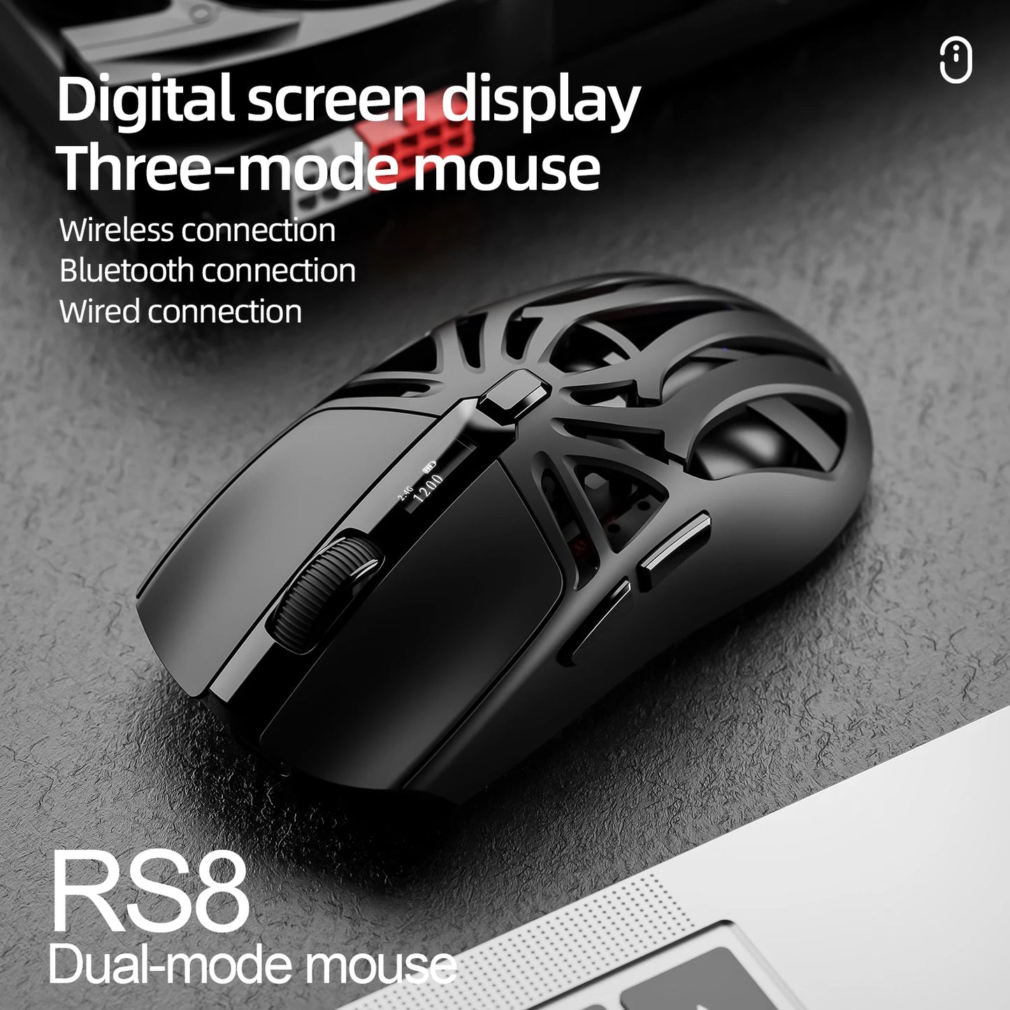 SMAILWOLF RS8 – Wireless Gaming Mouse with Digital Display (73g)