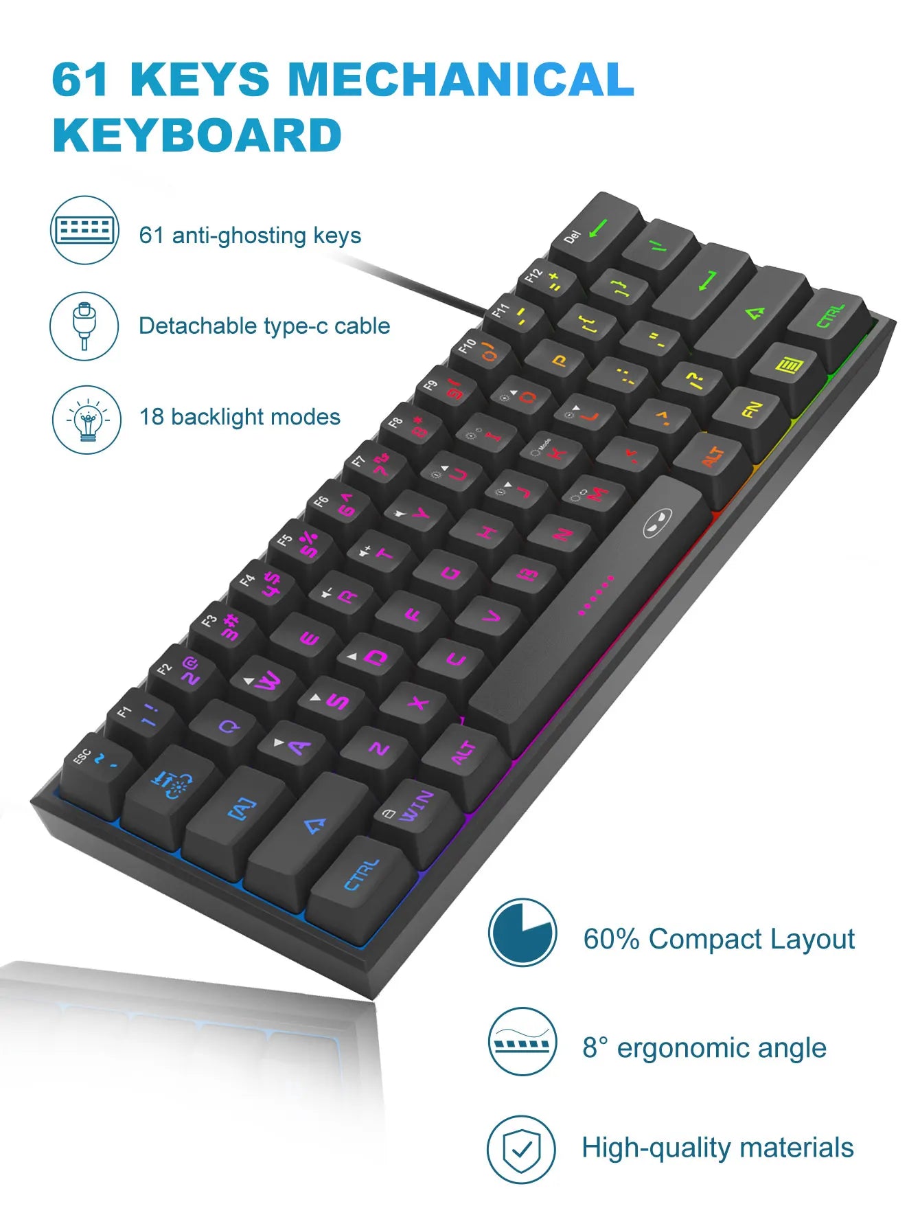 Compact 61-Key RGB Gaming Keyboard – MageGee