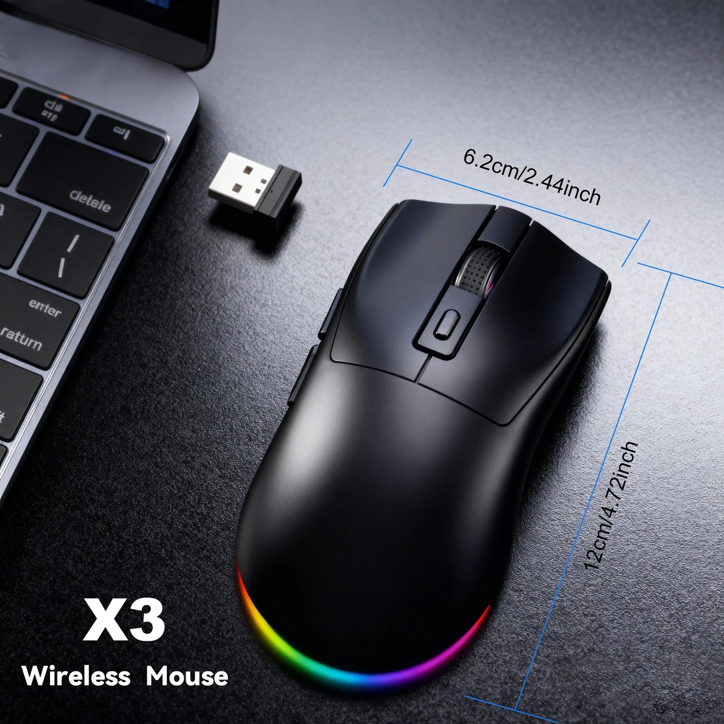 X3 Wireless Gaming Mouse – Précision, Légèreté et Style RGB