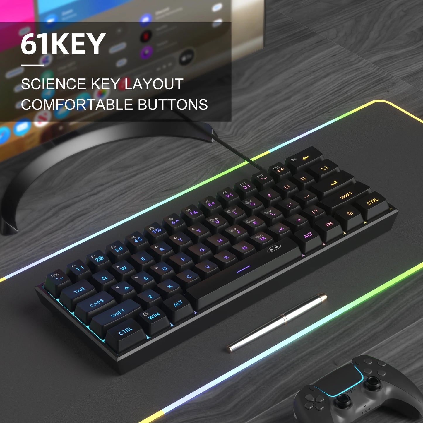 Compact 61-Key RGB Gaming Keyboard – MageGee