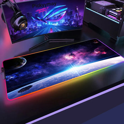 Tapis de Souris Gamer RGB XXL – Design Galaxie Spatiale Antidérapant