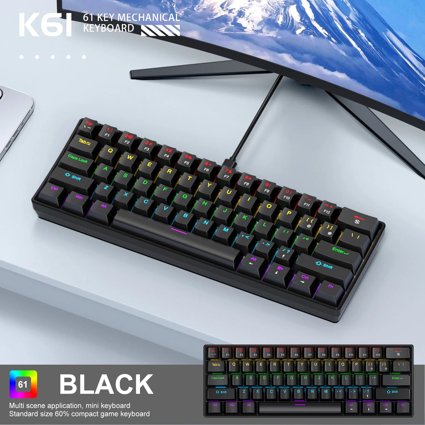 Clavier Mécanique RGB 61 Touches – APAYADO K61