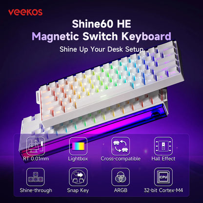 Veekos Shine60 HE – Clavier Magnétique Gaming RGB Tri-Mode (Wired / Wireless / Bluetooth)