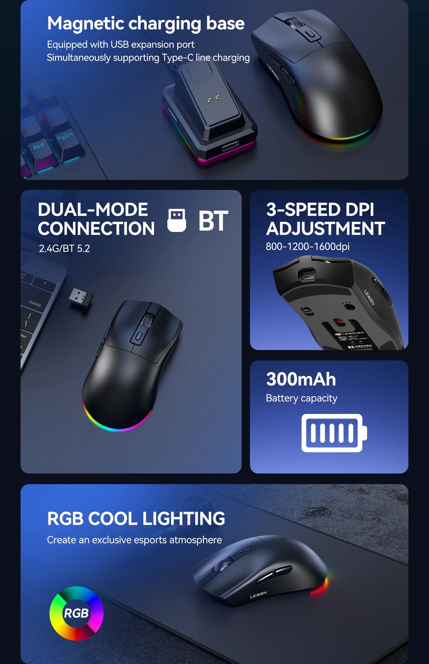 X3 Wireless Gaming Mouse – Précision, Légèreté et Style RGB