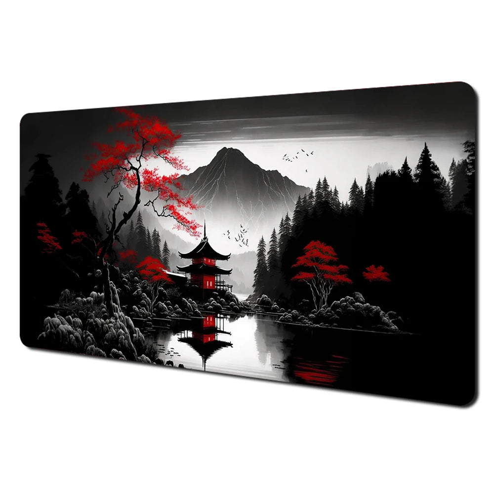 Tapis de Souris XXL Gamer – Design Japonais Lune & Temple | Antidérapant, Imperméable