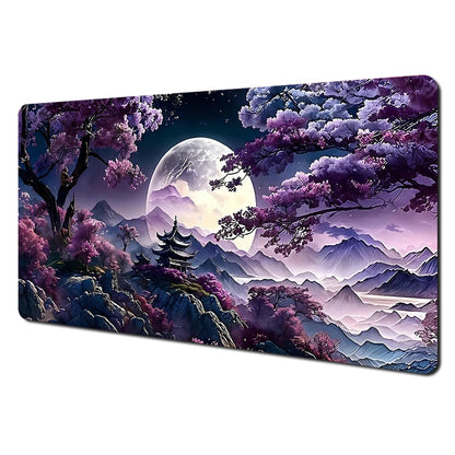 Tapis de Souris XXL Gamer – Design Japonais Lune & Temple | Antidérapant, Imperméable