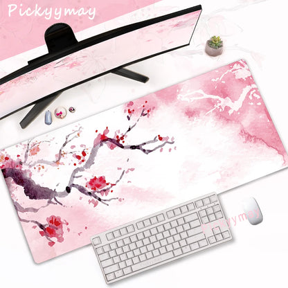 Tapis de Souris XXL Fleurs de Cerisier – Sakura Rose, Antidérapant et Élégant