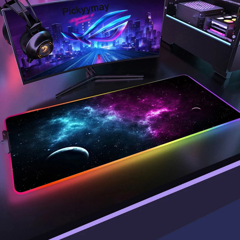 Tapis de Souris Gamer RGB XXL – Design Galaxie Spatiale Antidérapant