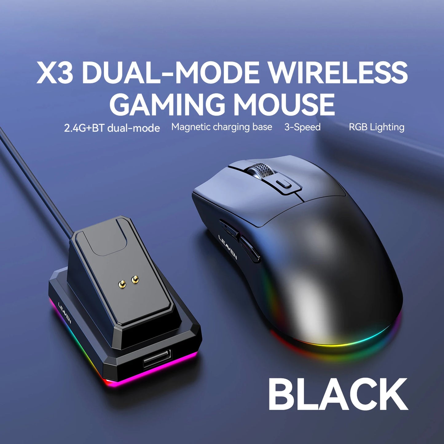 X3 Wireless Gaming Mouse – Précision, Légèreté et Style RGB