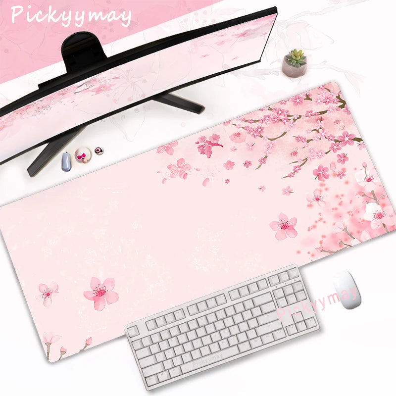 Tapis de Souris XXL Fleurs de Cerisier – Sakura Rose, Antidérapant et Élégant