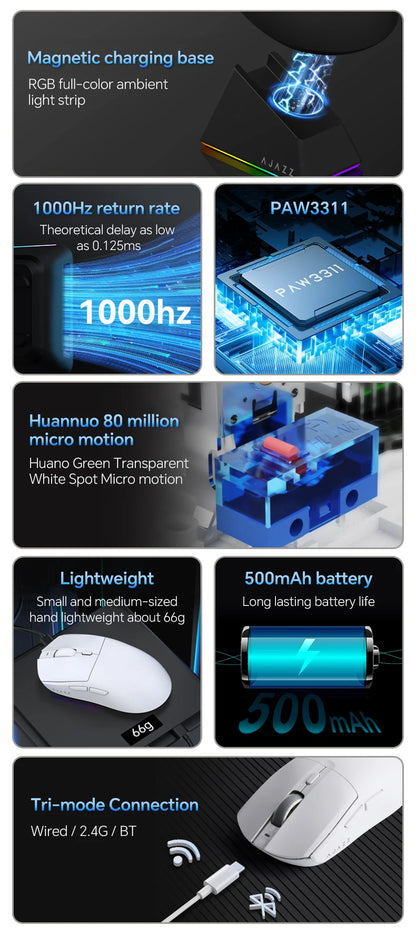 AJAZZ AJ139 V2 MC – Souris Gaming Sans Fil à Base Magnétique RGB