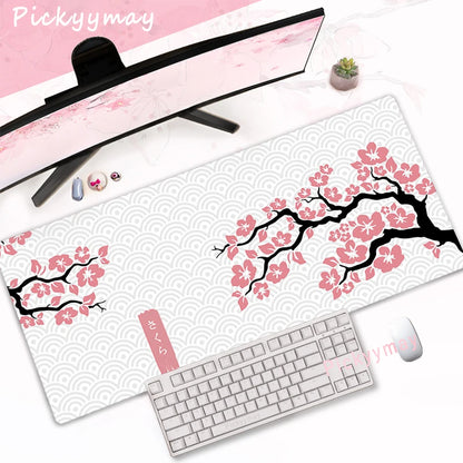 Tapis de Souris XXL Fleurs de Cerisier – Sakura Rose, Antidérapant et Élégant