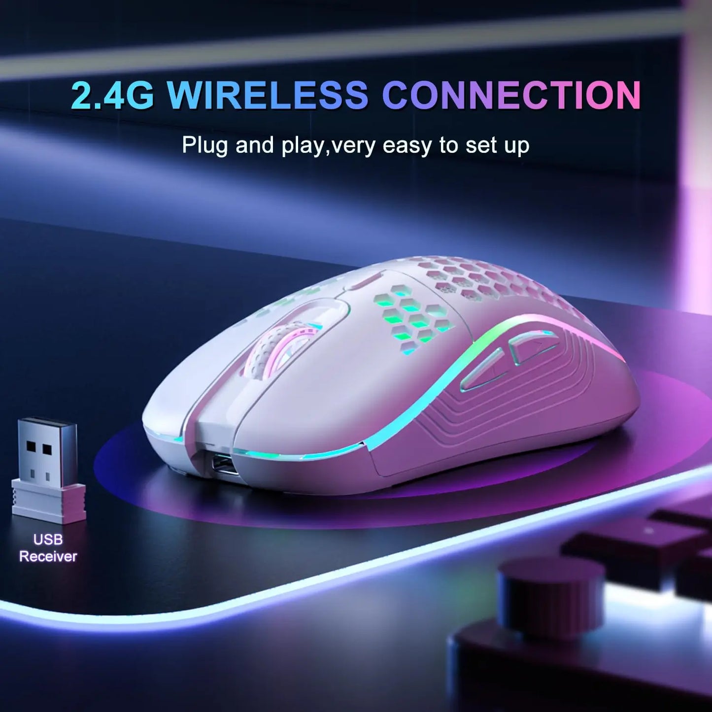SZKOSTON RGB Wireless Mouse – Légère, Rechargeable et Ultra Stylée
