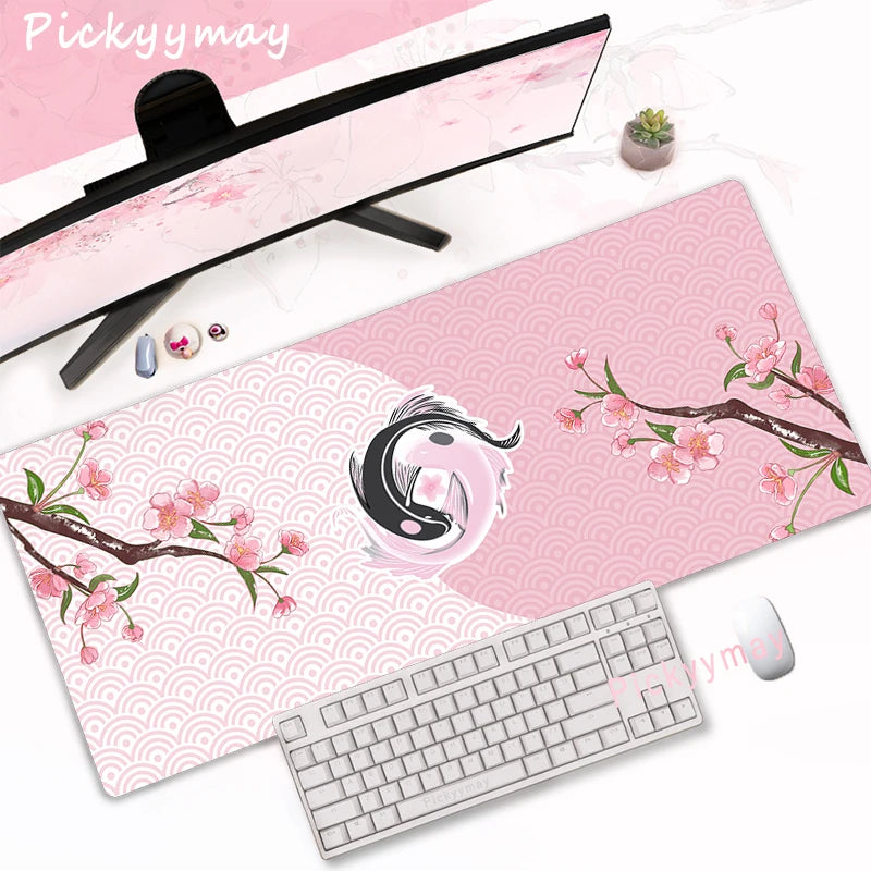 Tapis de Souris XXL Fleurs de Cerisier – Sakura Rose, Antidérapant et Élégant