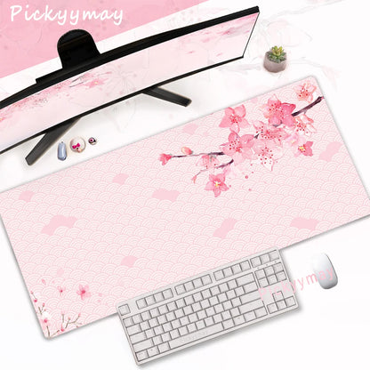 Tapis de Souris XXL Fleurs de Cerisier – Sakura Rose, Antidérapant et Élégant