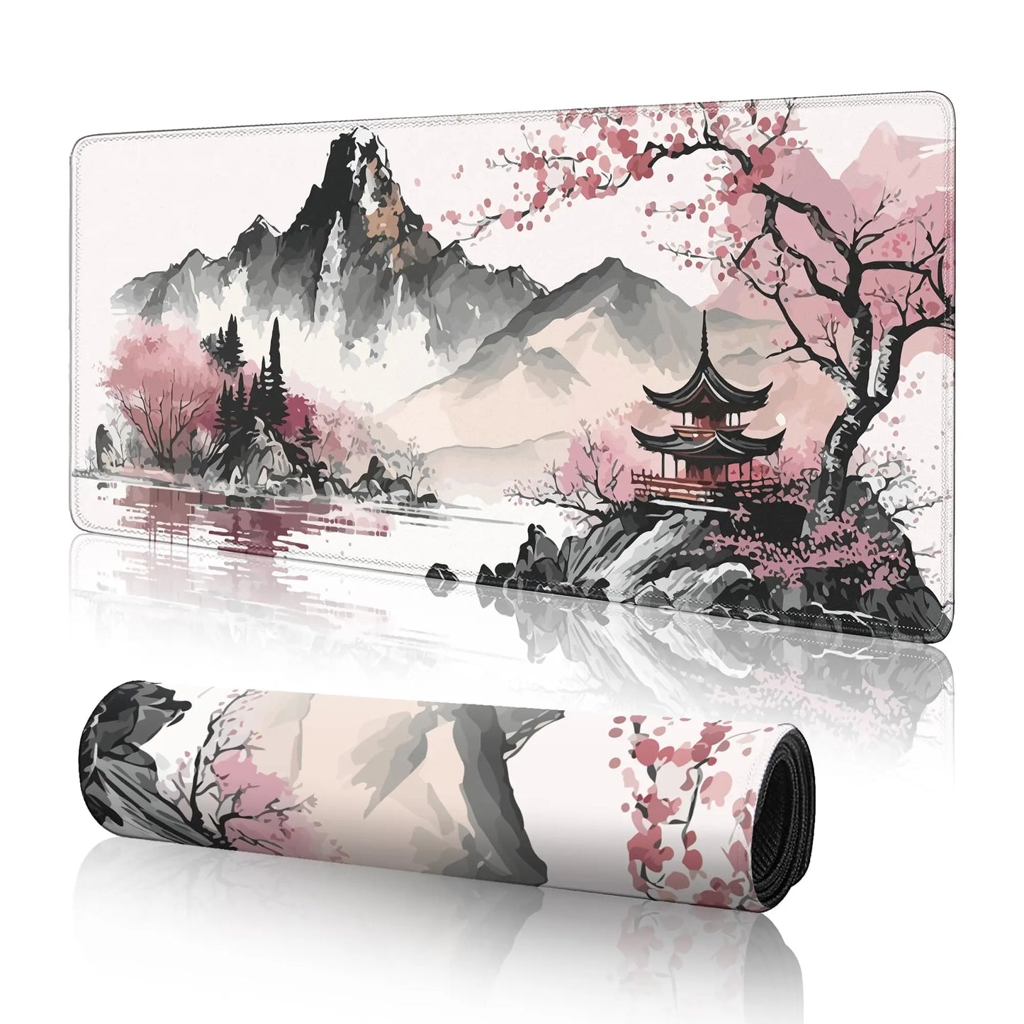 Tapis de Souris BLIKSEM – Paysage Japonais Montagne & Fleurs de Cerisier