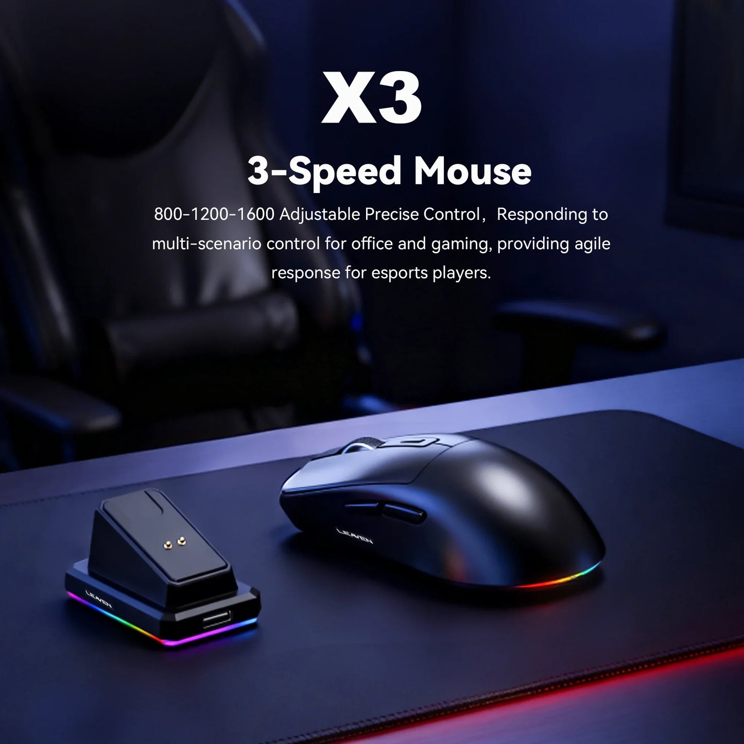 X3 Wireless Gaming Mouse – Précision, Légèreté et Style RGB