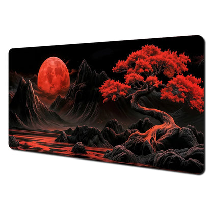 Tapis de Souris XXL Gamer – Design Japonais Lune & Temple | Antidérapant, Imperméable