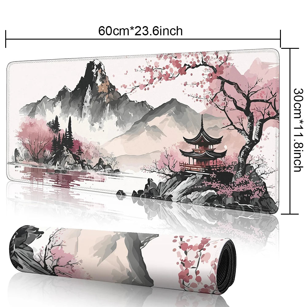 Tapis de Souris BLIKSEM – Paysage Japonais Montagne & Fleurs de Cerisier