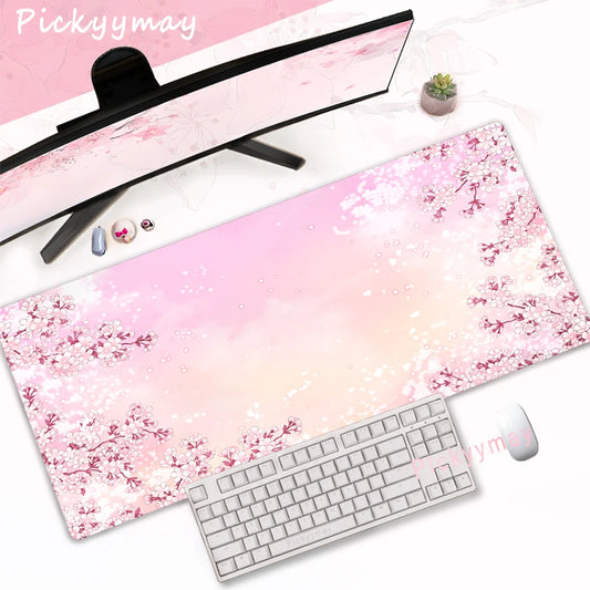 Tapis de Souris XXL Fleurs de Cerisier – Sakura Rose, Antidérapant et Élégant